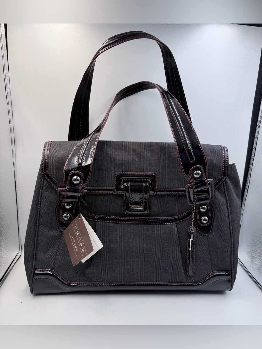 Cross Women's Computer Bag Oxford Black Plaid Leather Accents & A Cross Mini Pen